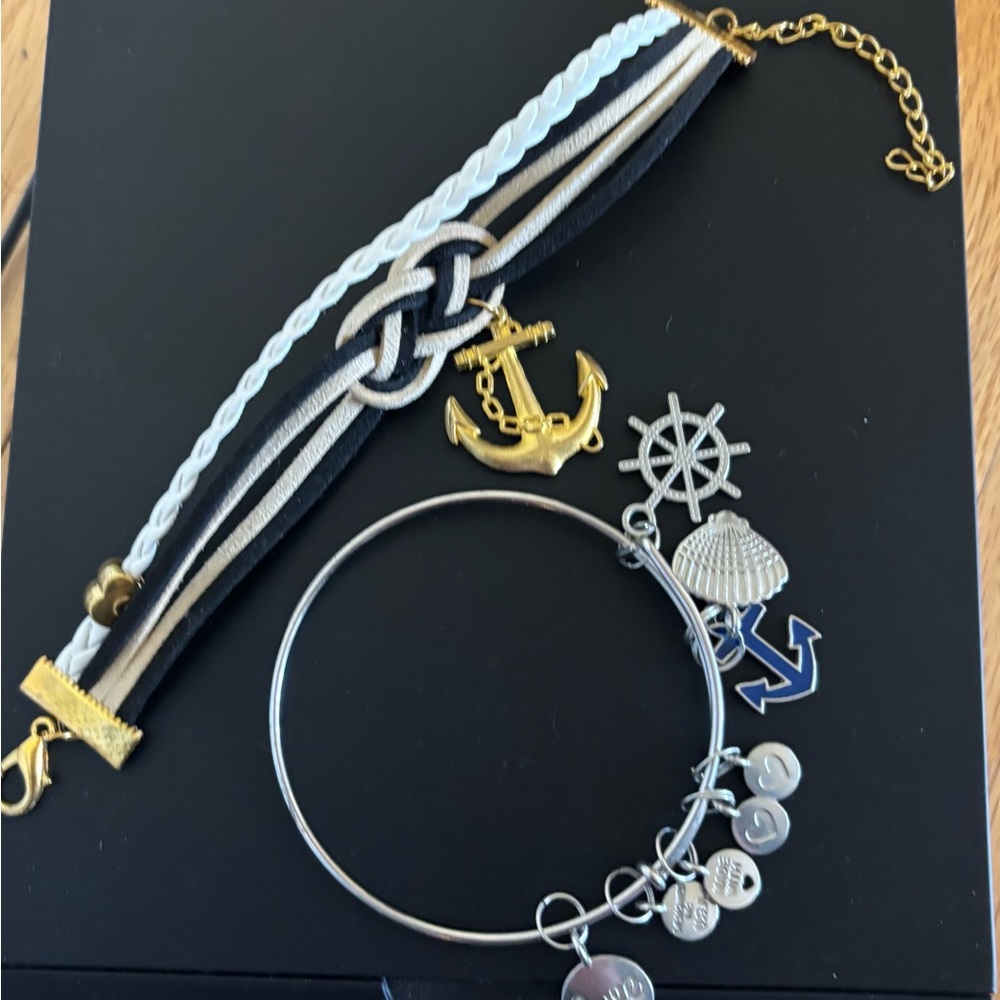 Nautical Charm Bracelet Set - Black, White, Gold
